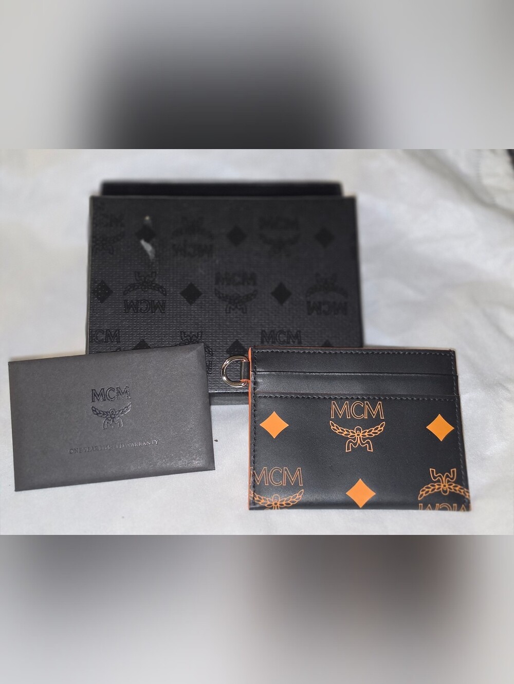 NWOT - MCM Black Card Holder with Orange Logo Accents
